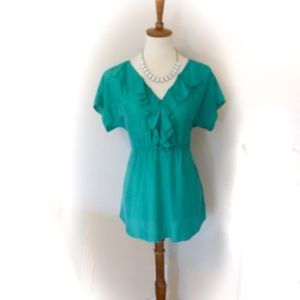 Anthro Turquoise Silk Tunic Blouse Sz 6